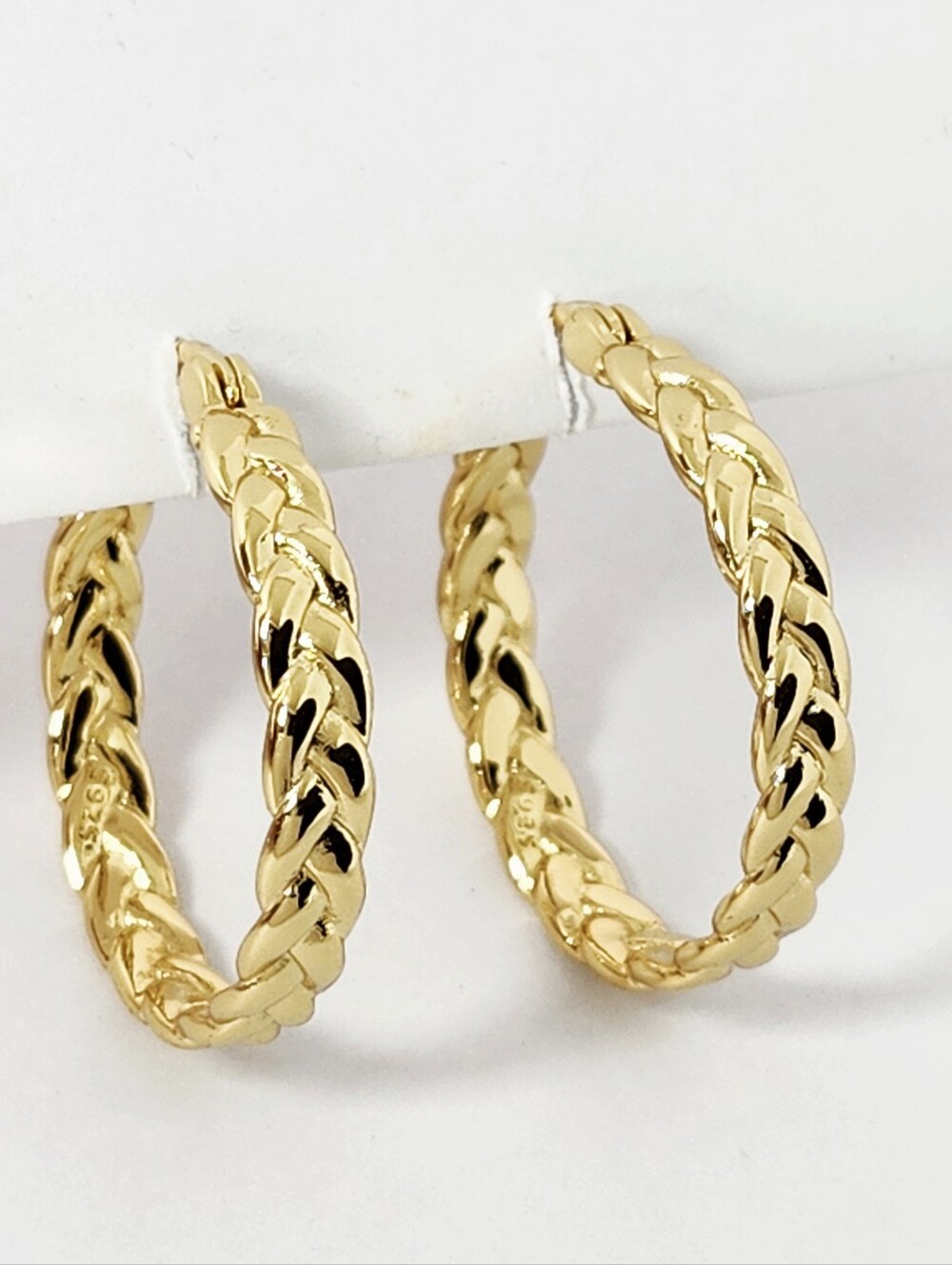 Gold Over Silver Braided Hoop Earrings 1.0"